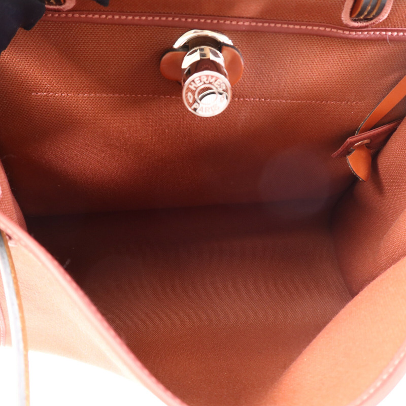 HERMES Toile H Herbag PM銀扣手挽肩背兩用袋Brique-4