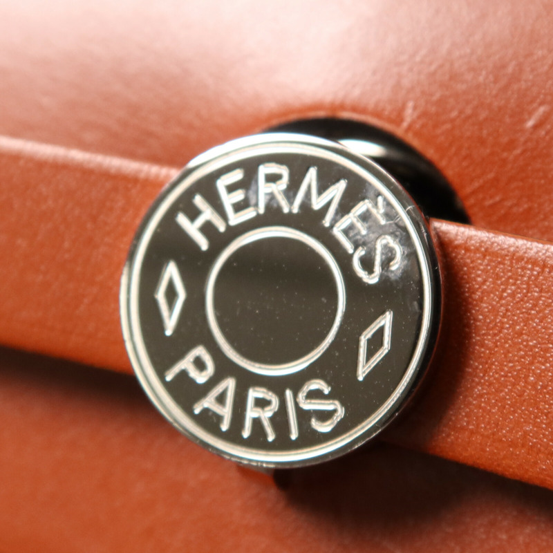 HERMES Toile H Herbag PM銀扣手挽肩背兩用袋Brique-5
