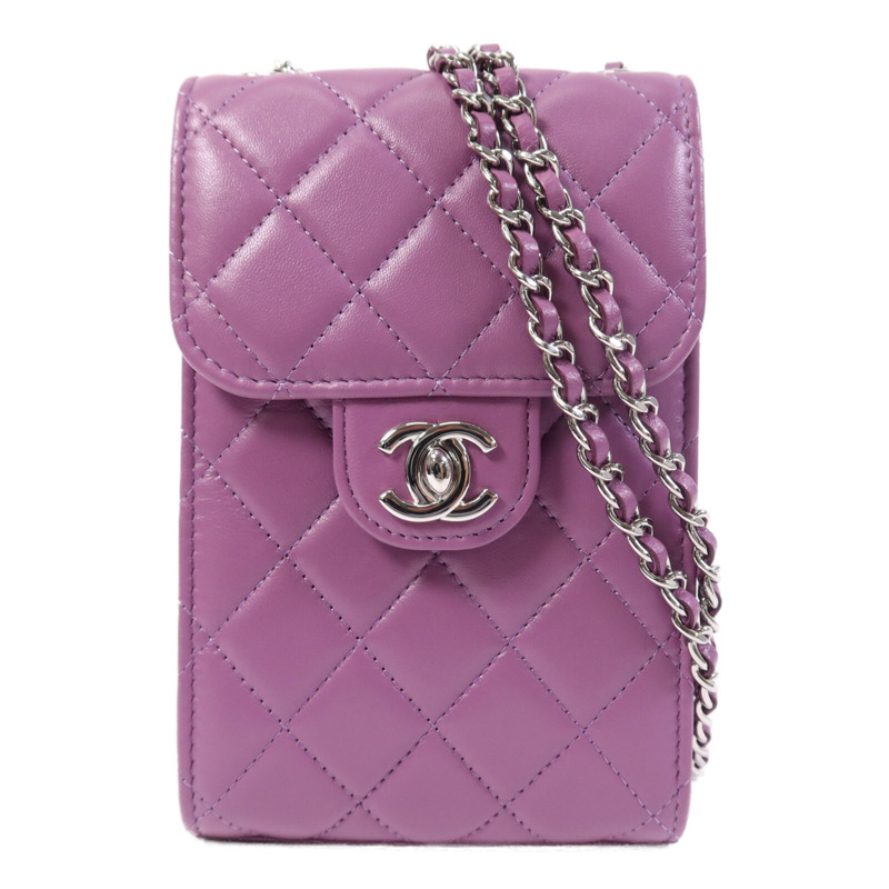 CHANEL 羊皮皮革Phone Holder銀扣鏈帶肩背袋-0