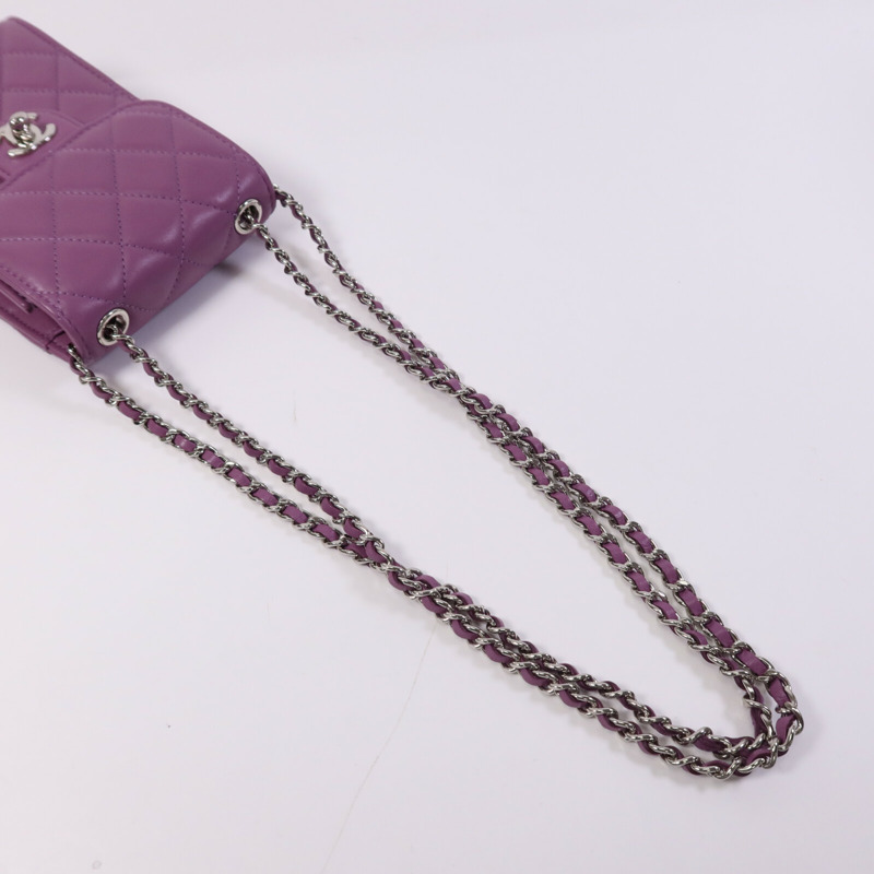 CHANEL 羊皮皮革Phone Holder銀扣鏈帶肩背袋-8