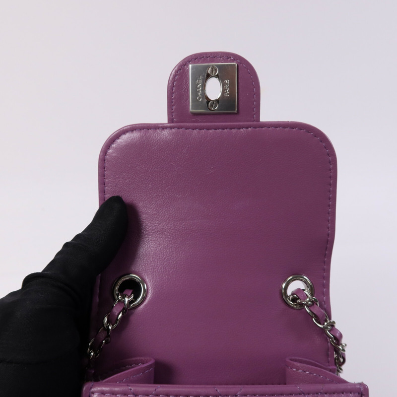 CHANEL 羊皮皮革Phone Holder銀扣鏈帶肩背袋-14