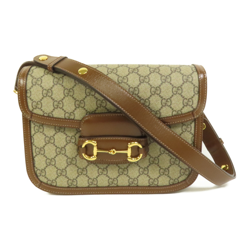 GUCCI 塗層帆布Horsebit 1955 MM金扣肩背袋-0