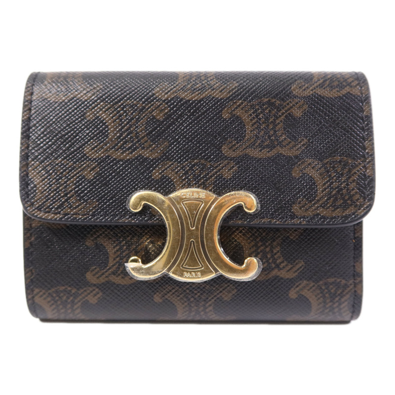 CELINE 塗層帆布Compact Wallet With Coin Triomphe金扣錢包-0