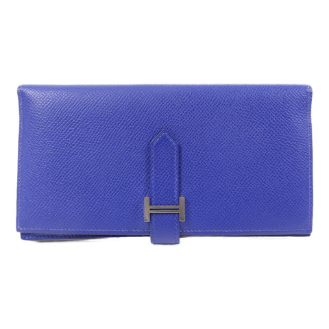 HERMES Epsom皮革Bearn Long Wallet銀扣錢包Bleu Electrique