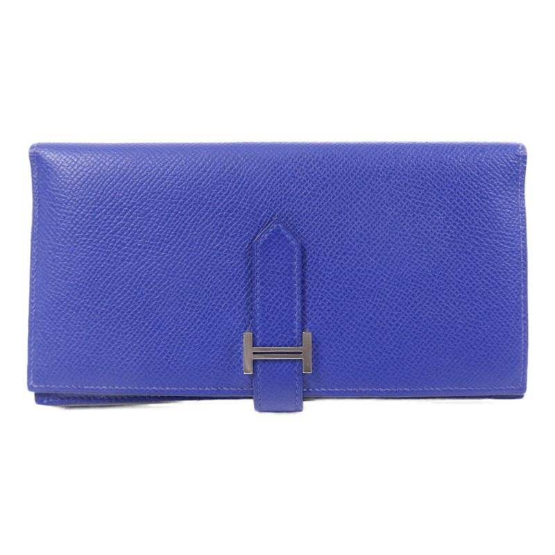HERMES Epsom皮革Bearn Long Wallet銀扣錢包Bleu Electrique-0