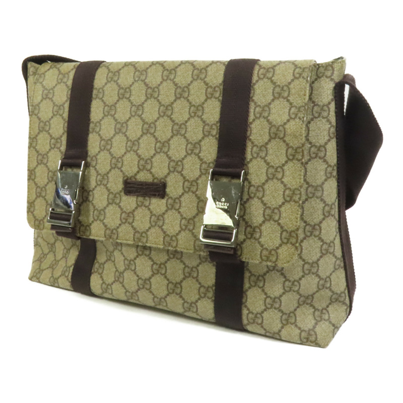 GUCCI 塗層帆布Shoulder Bag銀扣肩背袋-2