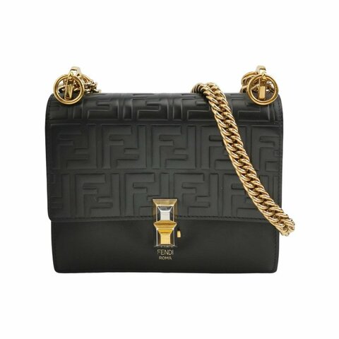 Fendi Kan I迷你牛皮Zucca印花鉚釘封扣單肩包