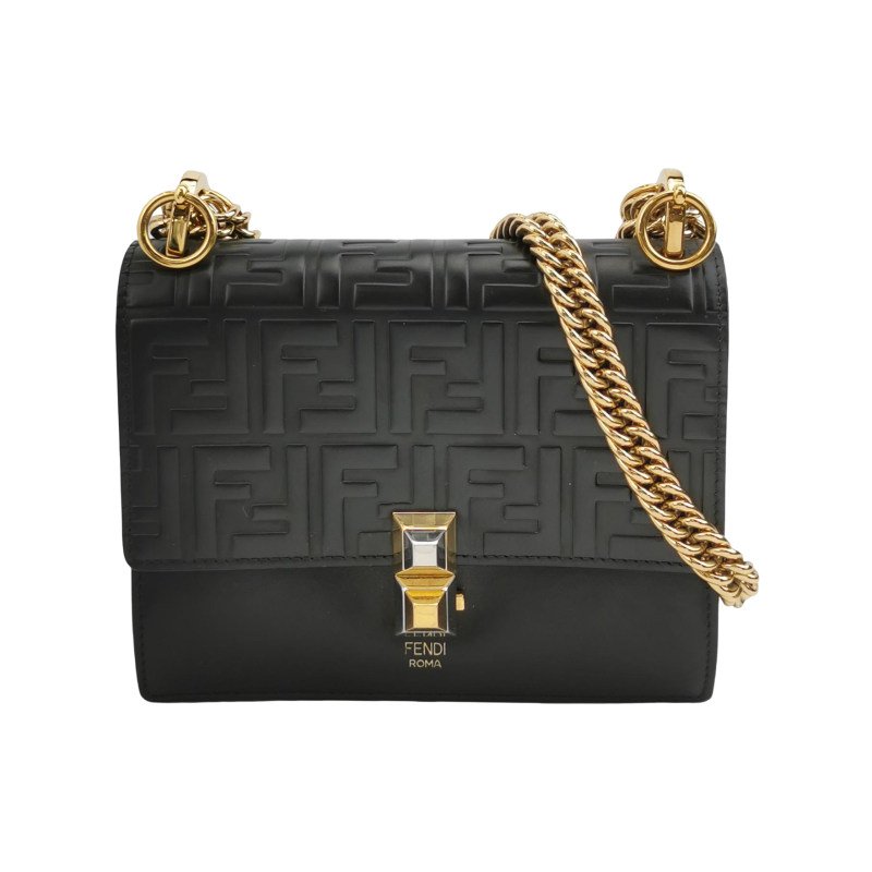 Fendi Kan I迷你牛皮Zucca印花鉚釘封扣單肩包-0