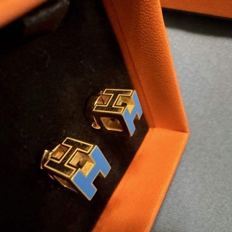 Hermes 多瑙河藍 pop 立體H 耳環(極新)-1