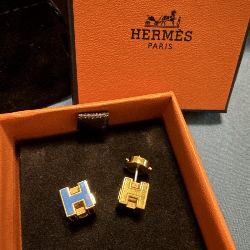 Hermes 多瑙河藍 pop 立體H 耳環(極新)-4