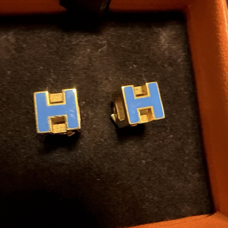 Hermes 多瑙河藍 pop 立體H 耳環(極新)-17