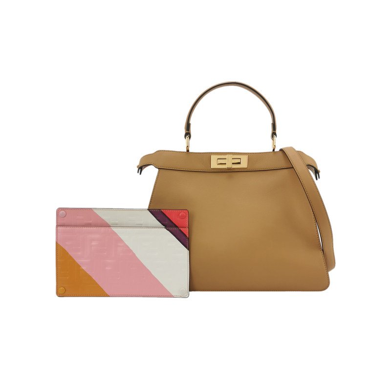 Fendi Peekaboo躲貓貓中號牛皮純色扭鎖子母包斜挎包-0