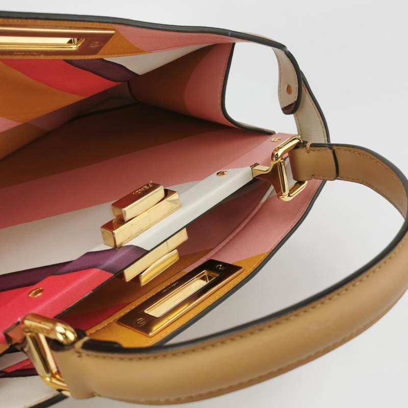 Fendi Peekaboo躲貓貓中號牛皮純色扭鎖子母包斜挎包-7