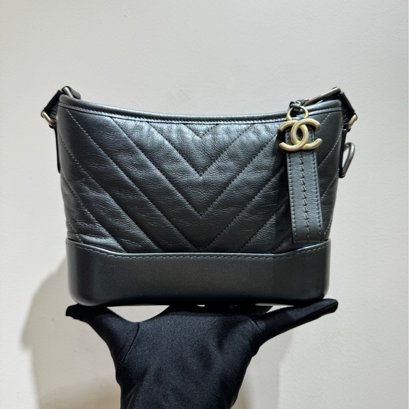 【98🆕】chanel  流浪小號 深灰色帶珠光 V紋單肩斜挎包-1