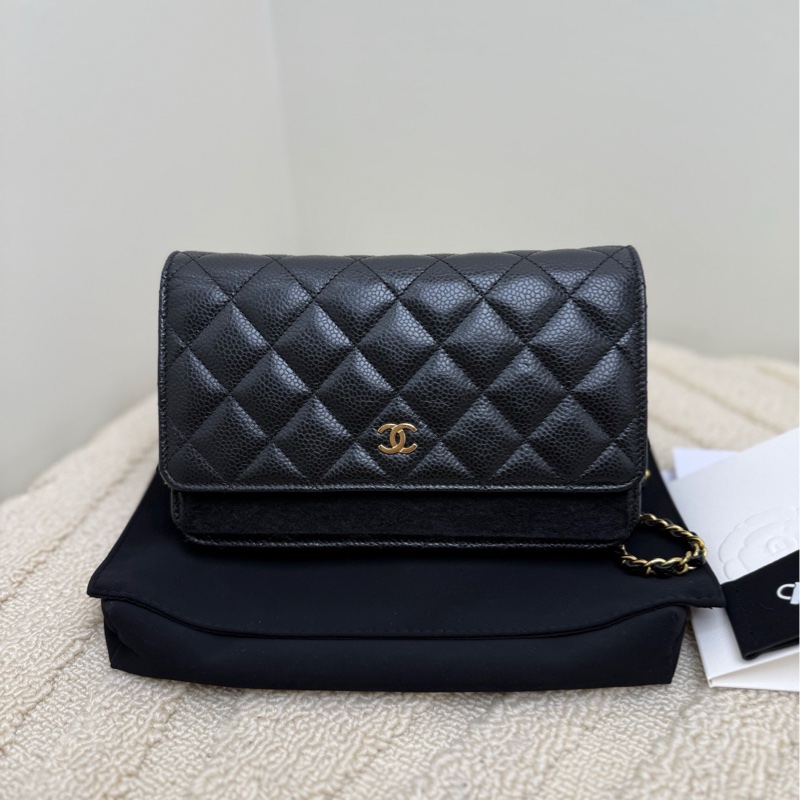 【88🆕】Chanel cf woc 黑色金扣 荔枝牛皮鏈條斜挎包 發財包-1