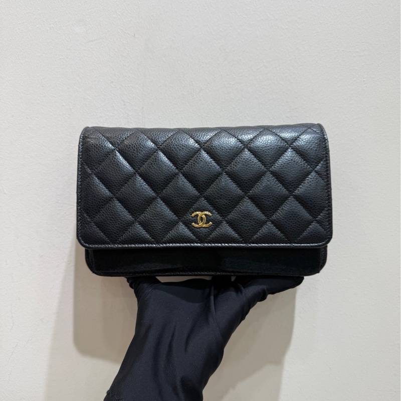 【88🆕】Chanel cf woc 黑色金扣 荔枝牛皮鏈條斜挎包 發財包-2