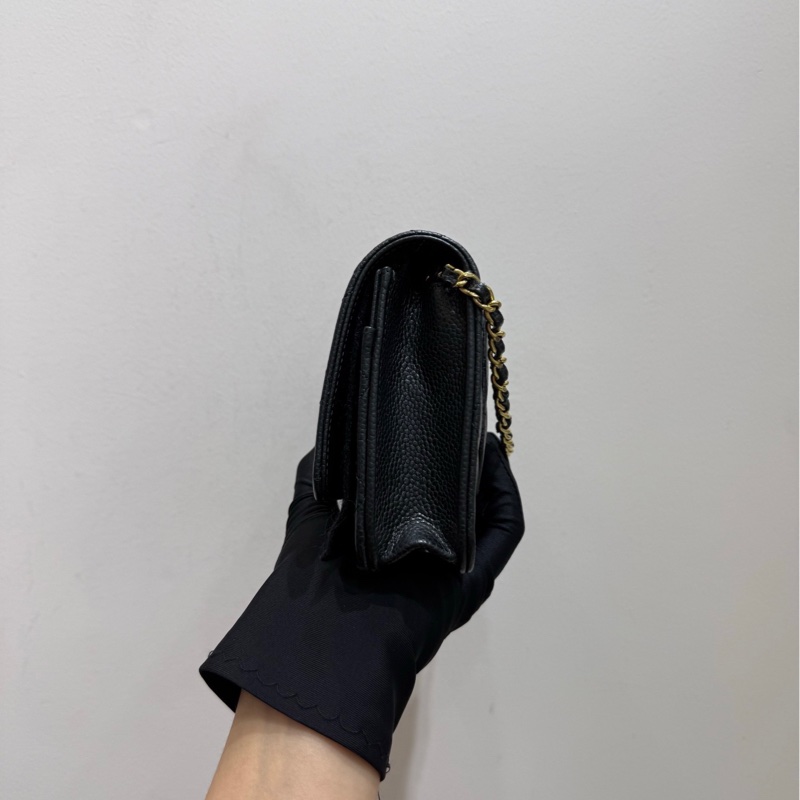 【88🆕】Chanel cf woc 黑色金扣 荔枝牛皮鏈條斜挎包 發財包-5