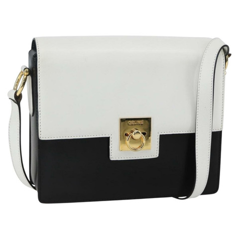 CELINE 白色金色皮革肩背包 正品 158411