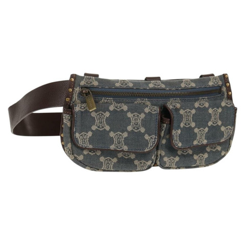 CELINE Paris Macadam帆布腰包 藍色 Auth 158875V