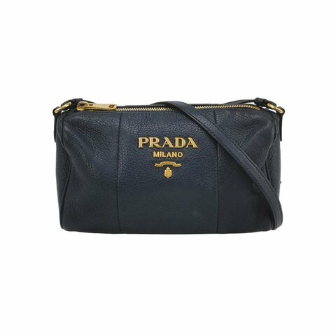 Prada牛皮純色字母Logo拉鏈斜挎包單肩包
