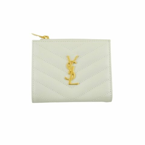 YSL Saint Laurent 聖羅蘭 Monogram粒面壓紋皮革兩摺錢包 皮夾 短夾