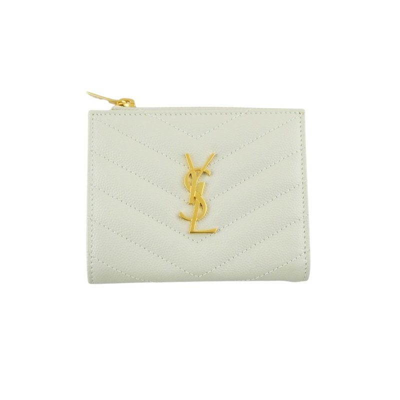 YSL Saint Laurent 聖羅蘭 Monogram粒面壓紋皮革兩摺錢包 皮夾 短夾-0