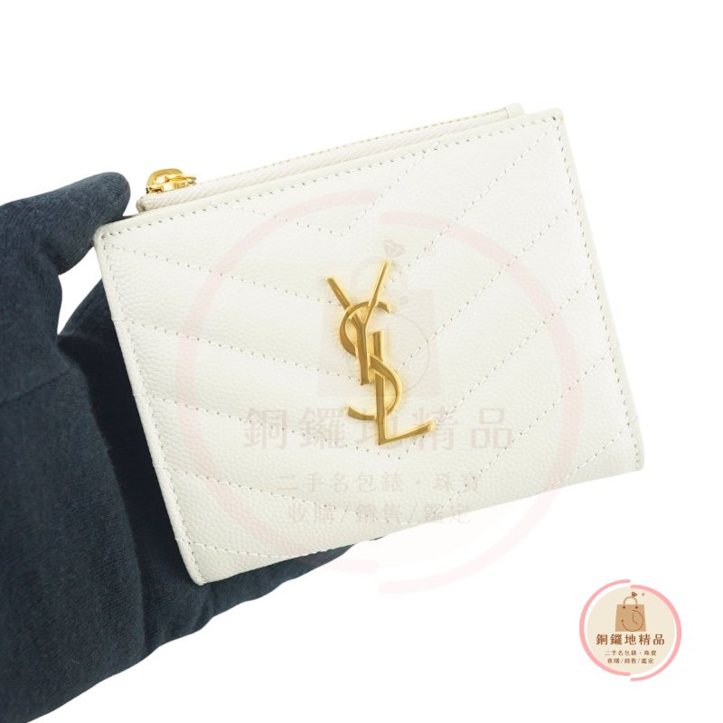 YSL Saint Laurent 聖羅蘭 Monogram粒面壓紋皮革兩摺錢包 皮夾 短夾-1