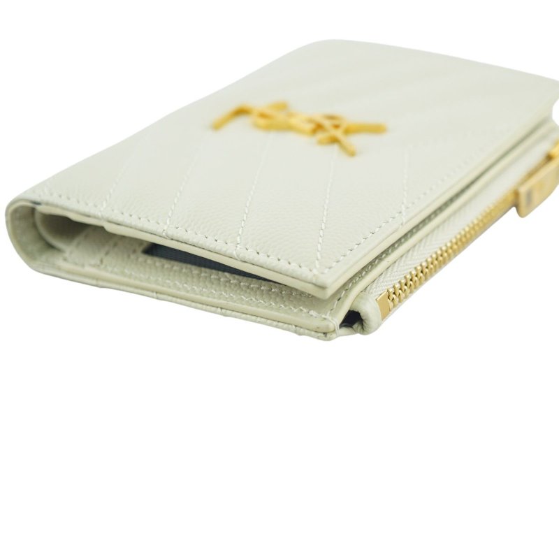 YSL Saint Laurent 聖羅蘭 Monogram粒面壓紋皮革兩摺錢包 皮夾 短夾-8