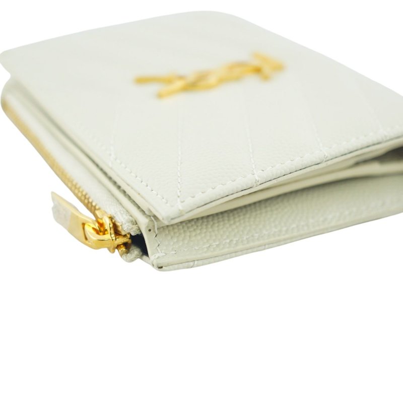 YSL Saint Laurent 聖羅蘭 Monogram粒面壓紋皮革兩摺錢包 皮夾 短夾-9