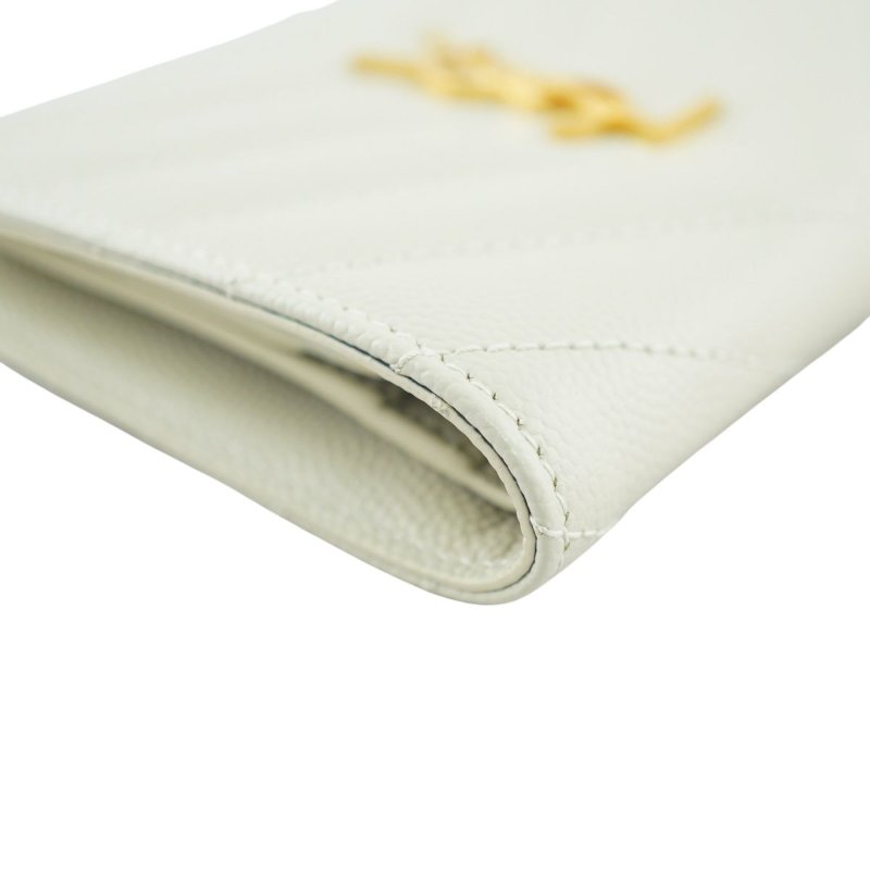 YSL Saint Laurent 聖羅蘭 Monogram粒面壓紋皮革兩摺錢包 皮夾 短夾-10