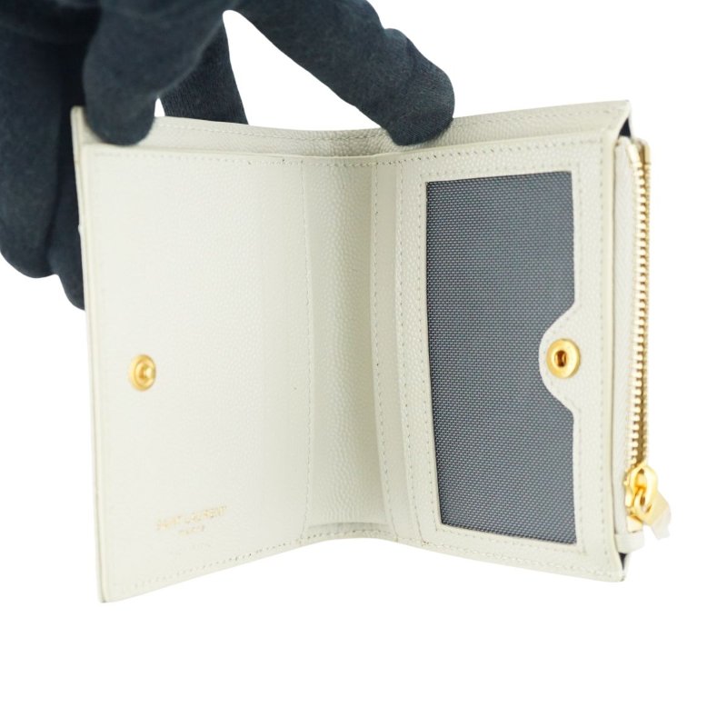 YSL Saint Laurent 聖羅蘭 Monogram粒面壓紋皮革兩摺錢包 皮夾 短夾-11