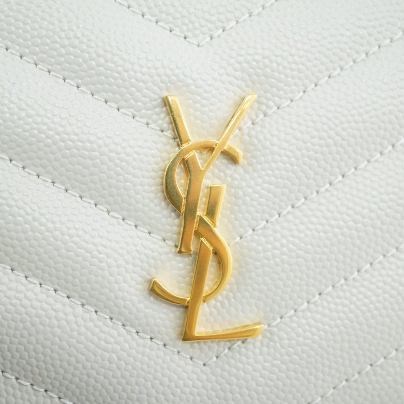 YSL Saint Laurent 聖羅蘭 Monogram粒面壓紋皮革兩摺錢包 皮夾 短夾-18