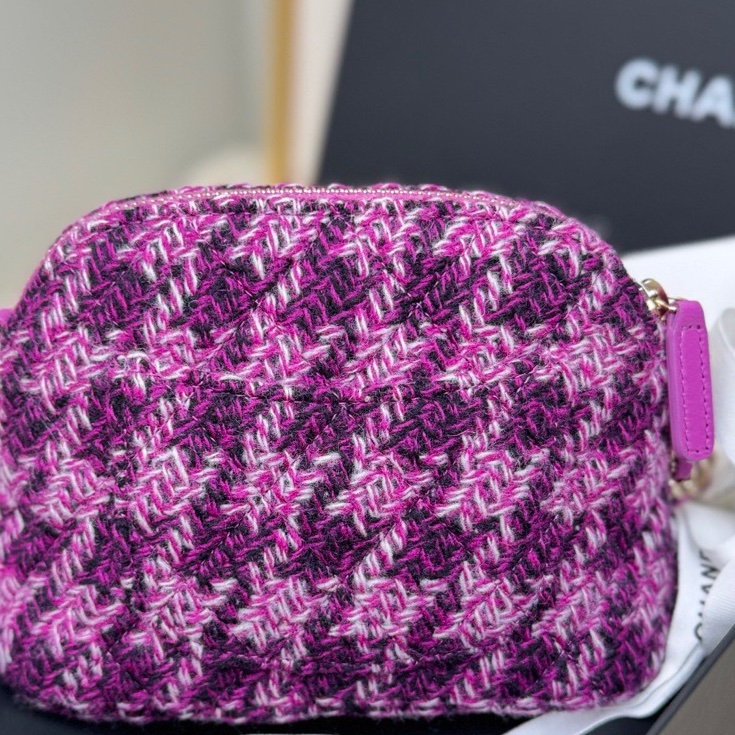 【全❤️全套】Chanel mini小包千鳥格粉色毛呢款貝殼小包 迷你斜挎包-2