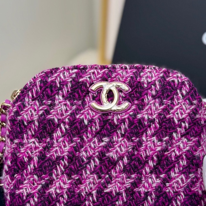 【全❤️全套】Chanel mini小包千鳥格粉色毛呢款貝殼小包 迷你斜挎包-3