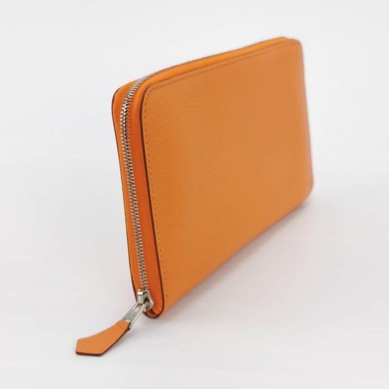 Hermes Azap環繞式拉鏈錢包ChevreMysore山羊皮銀扣93愛馬仕橙框Q刻-2