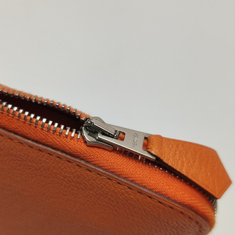 Hermes Azap環繞式拉鏈錢包ChevreMysore山羊皮銀扣93愛馬仕橙框Q刻-8