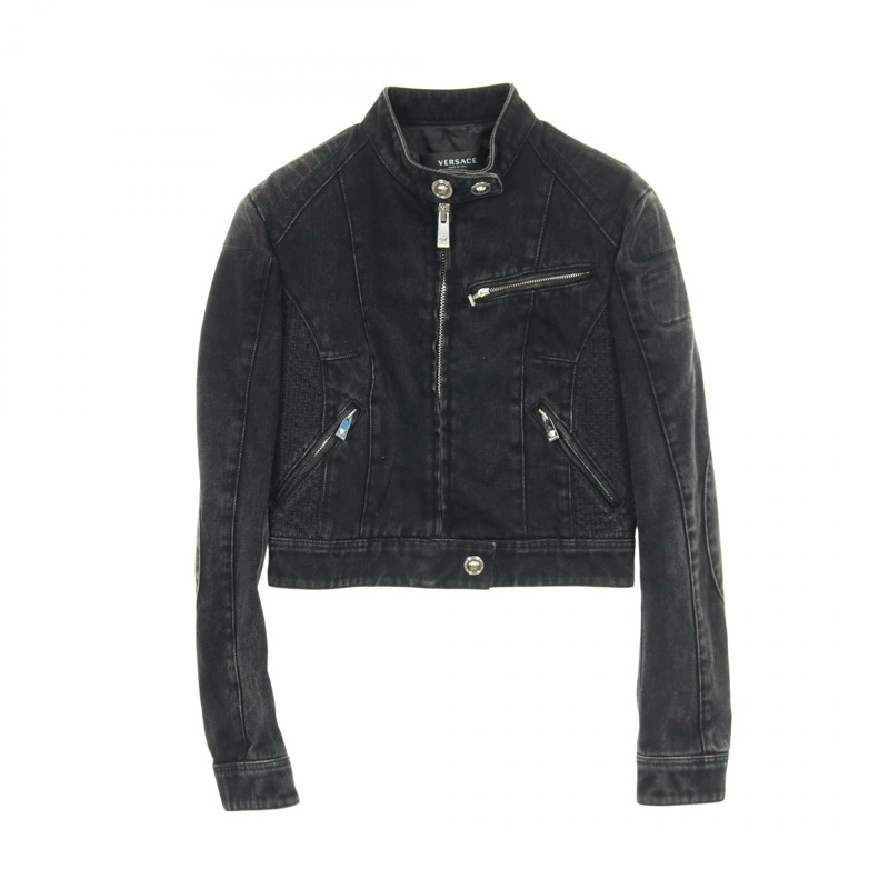 范思哲 (VERSACE) 美杜莎紐扣拉鍊牛仔外套外套 #38 棉質黑色二手女款-0