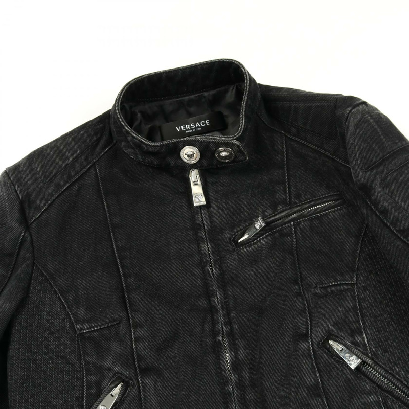 范思哲 (VERSACE) 美杜莎紐扣拉鍊牛仔外套外套 #38 棉質黑色二手女款-7