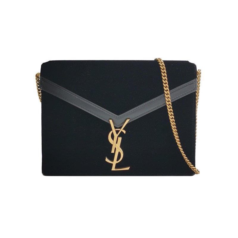 Saint Laurent Cassandra牛皮絨布拼色信封式翻蓋單肩包-0