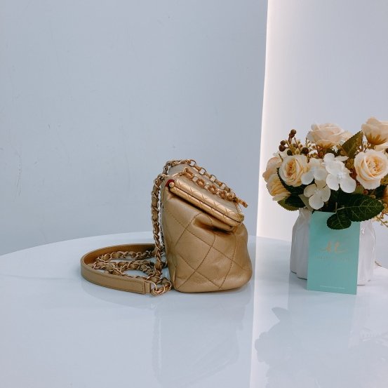 MS0444 Chanel 香奈兒 小羊皮 香檳金 手提肩背包 小號My Crush Bag Small Lambskin Metallic Gold x GHW-4