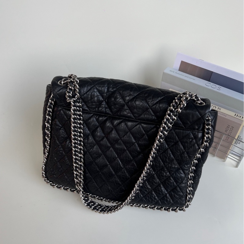 chanel黑銀滾邊xxl機場包-2