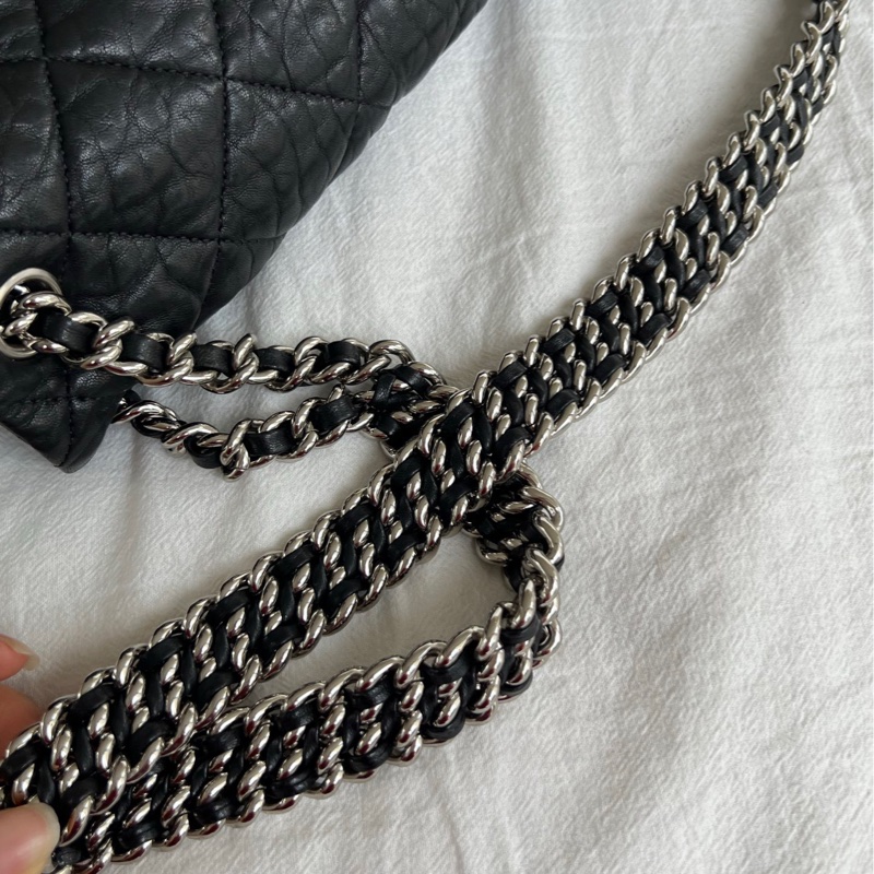 chanel黑銀滾邊xxl機場包-13