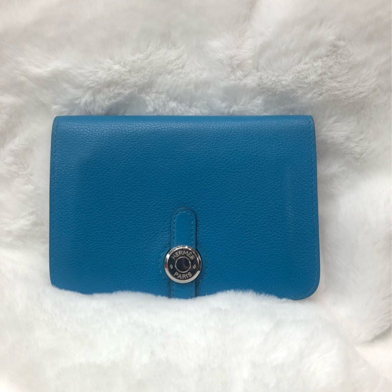 HERMÈS ever colour blue Dogon銀扣銀包 Stamp AXB917-0