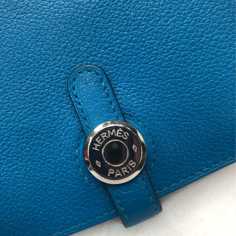 HERMÈS ever colour blue Dogon銀扣銀包 Stamp AXB917-1