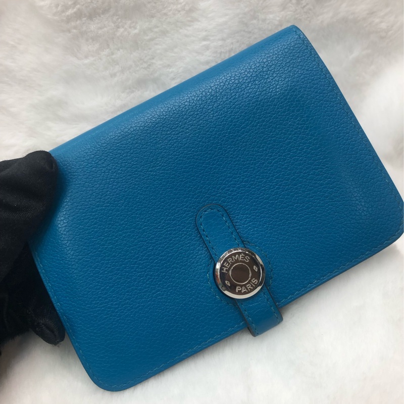 HERMÈS ever colour blue Dogon銀扣銀包 Stamp AXB917-6