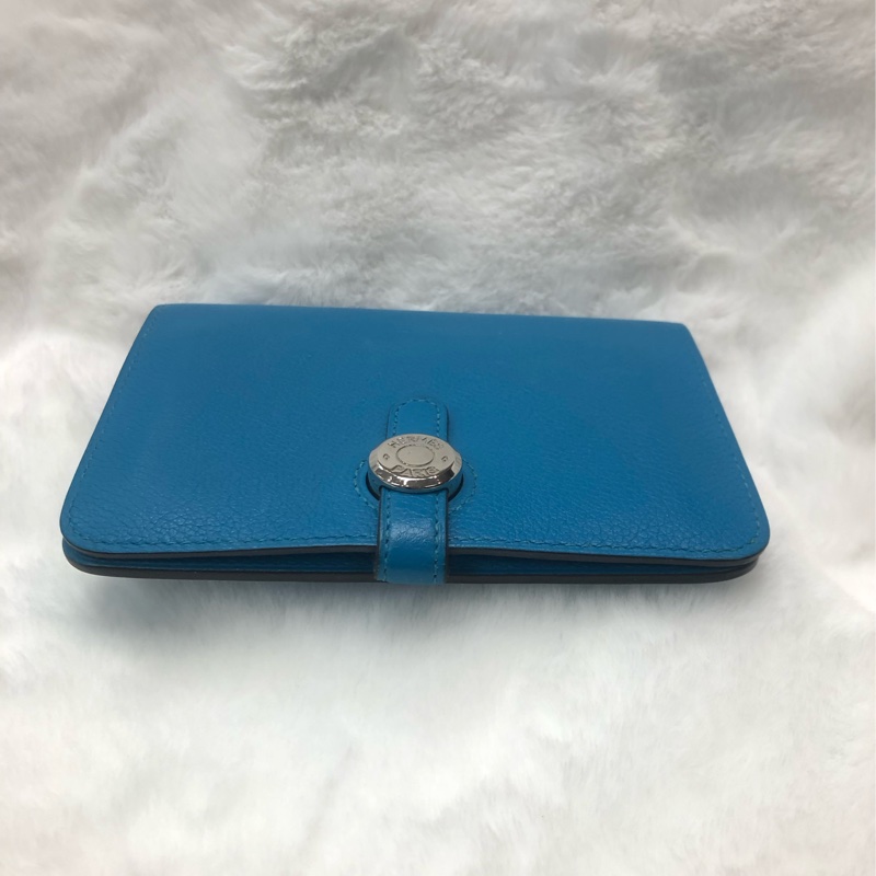 HERMÈS ever colour blue Dogon銀扣銀包 Stamp AXB917-8