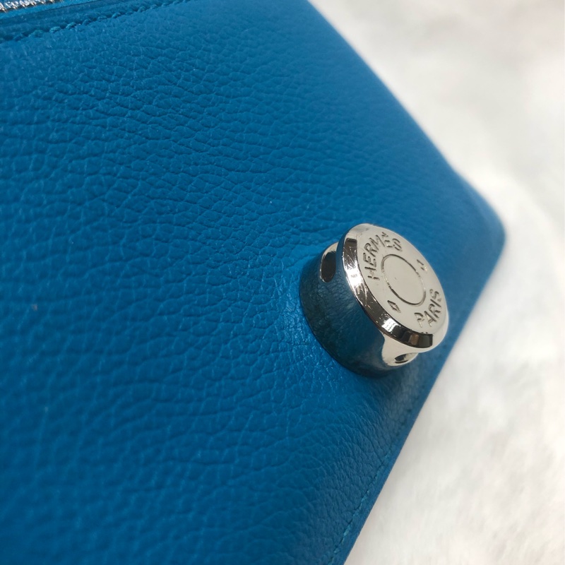 HERMÈS ever colour blue Dogon銀扣銀包 Stamp AXB917-35