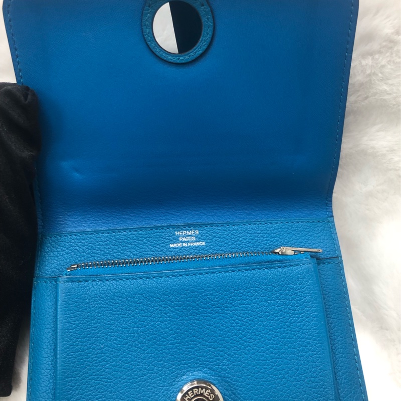 HERMÈS ever colour blue Dogon銀扣銀包 Stamp AXB917-37
