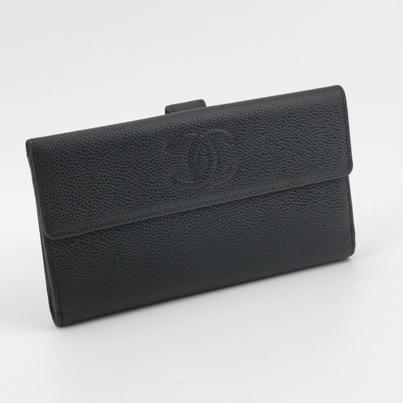 Chanel牛皮純色雙C logo錢包-1