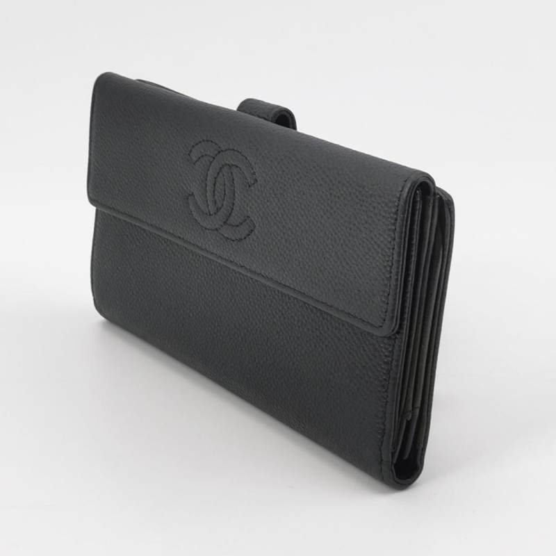 Chanel牛皮純色雙C logo錢包-2